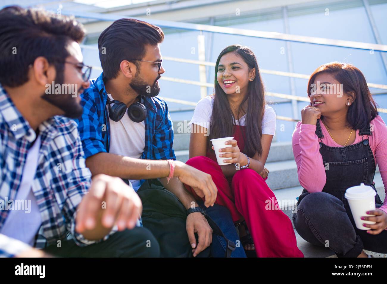 infian best friends spending time together outdoors in spring park Stock Photo