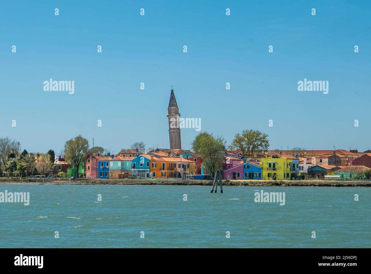 Skyline of the colourful village of Burano, on the homonym island near Venice in Italy Stock Photo