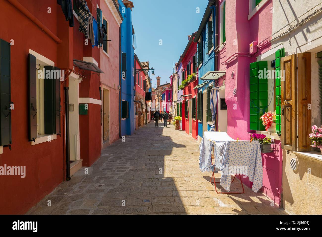 Burano, Italy - Calle del Principe road with its colourful houses on the island of Burano, in the archipelago Venice - Italy Stock Photo