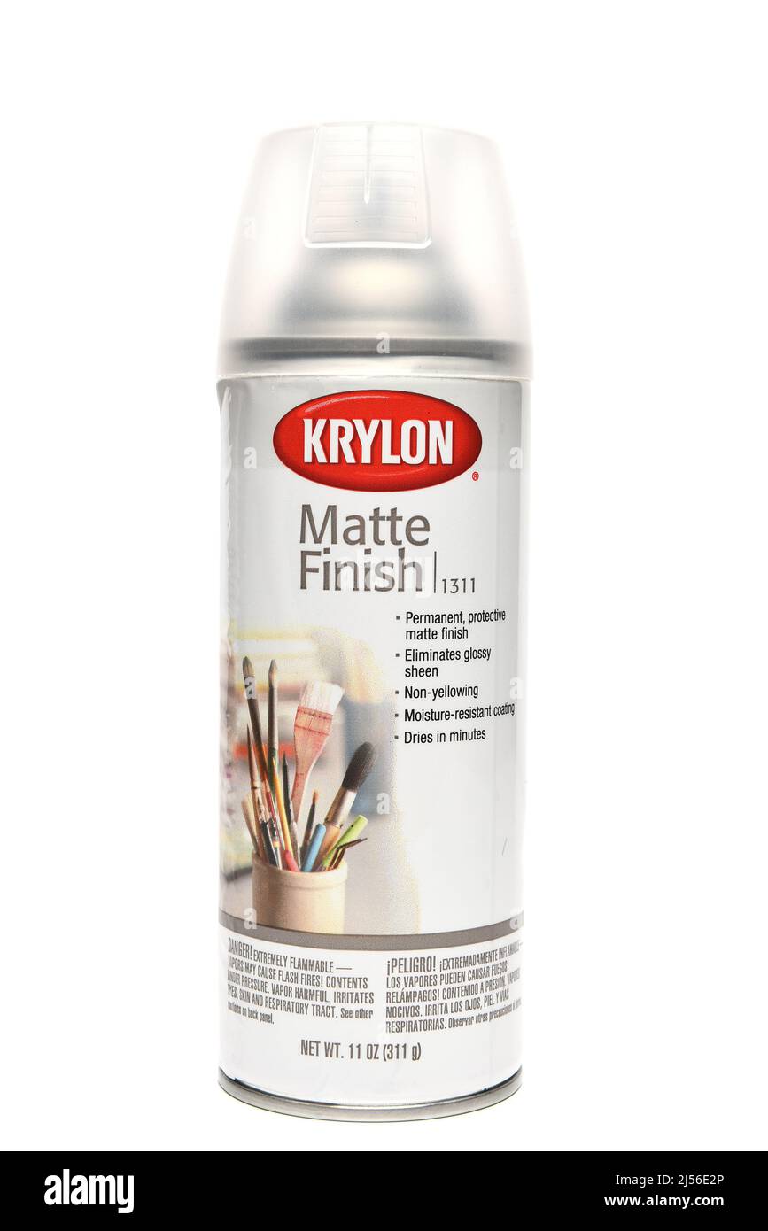 IRVINE, CALIFORNIA - 20 APR 2022: A spray can of Krylon Matte Finish. Stock Photo