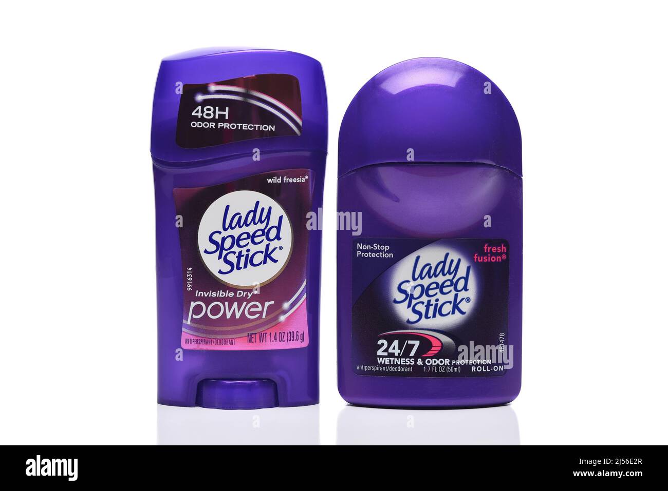 IRVINE, CALIFORNIA - 20 APR 2022: Two different Lady Speed Stick Womens Deodorant and Antiperspirant. Stock Photo