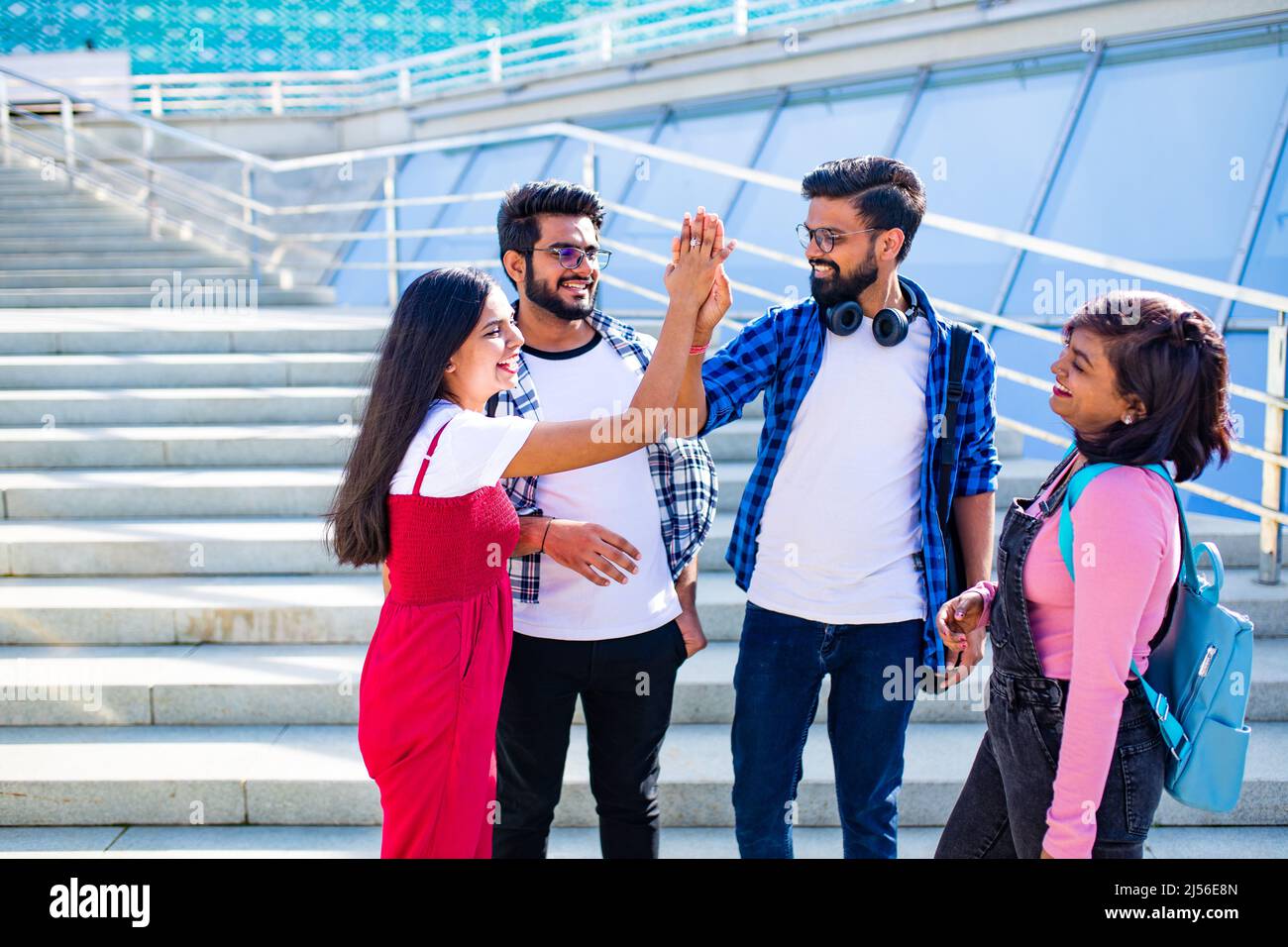 group of young female and male college students on campus Stock Photo ...
