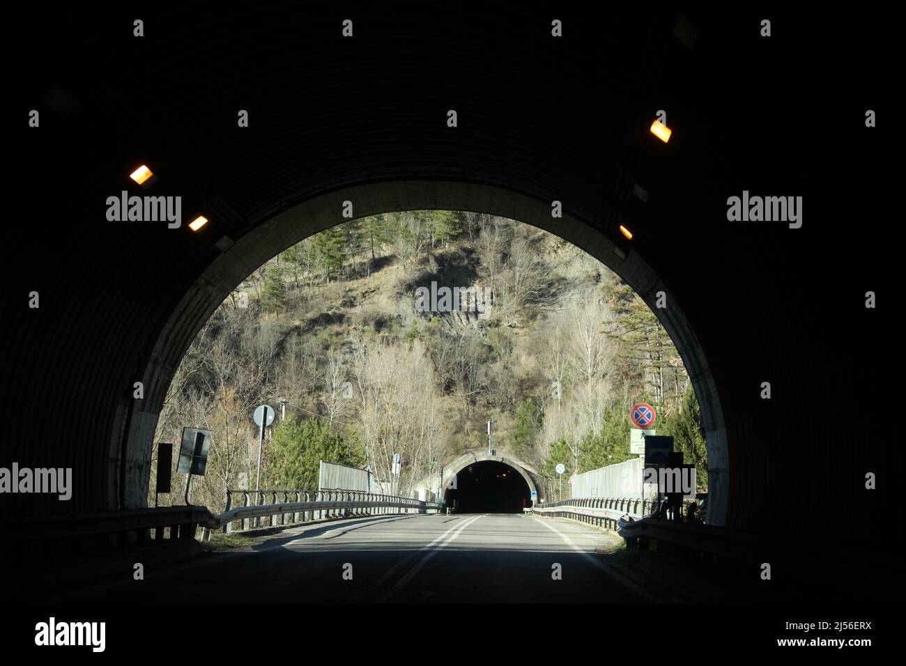 Series of tunnels through the mountains of Italy Stock Photo