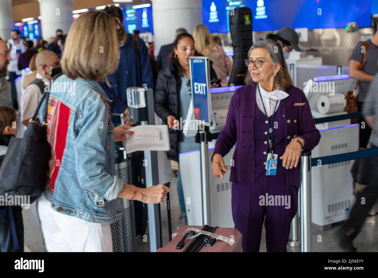 Los Angeles, CA April 20th A Delta Customer Service Agent assists a