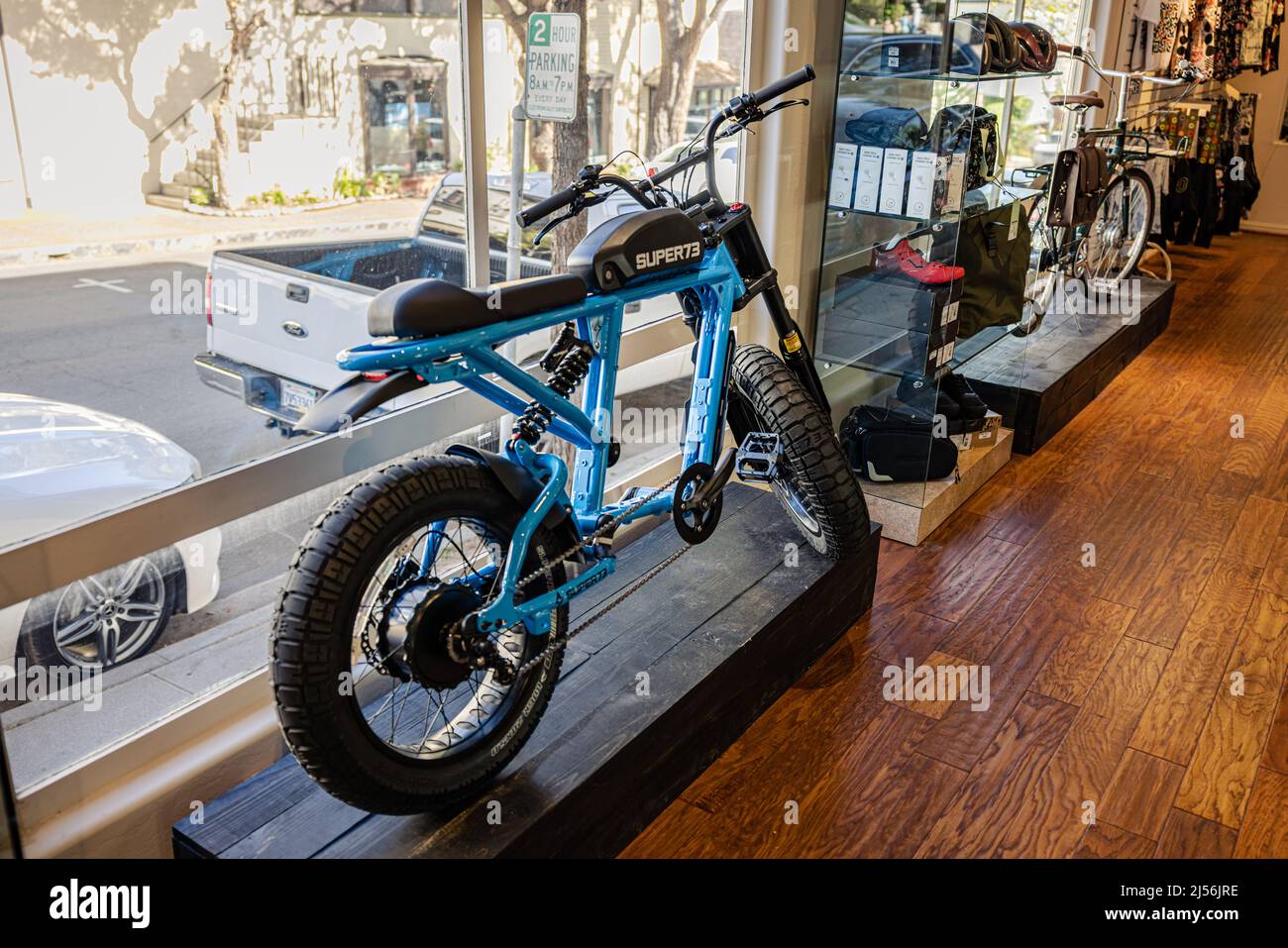 Specialized electric bike, super 73, on display at a bike shop in Carmel CA Stock Photo