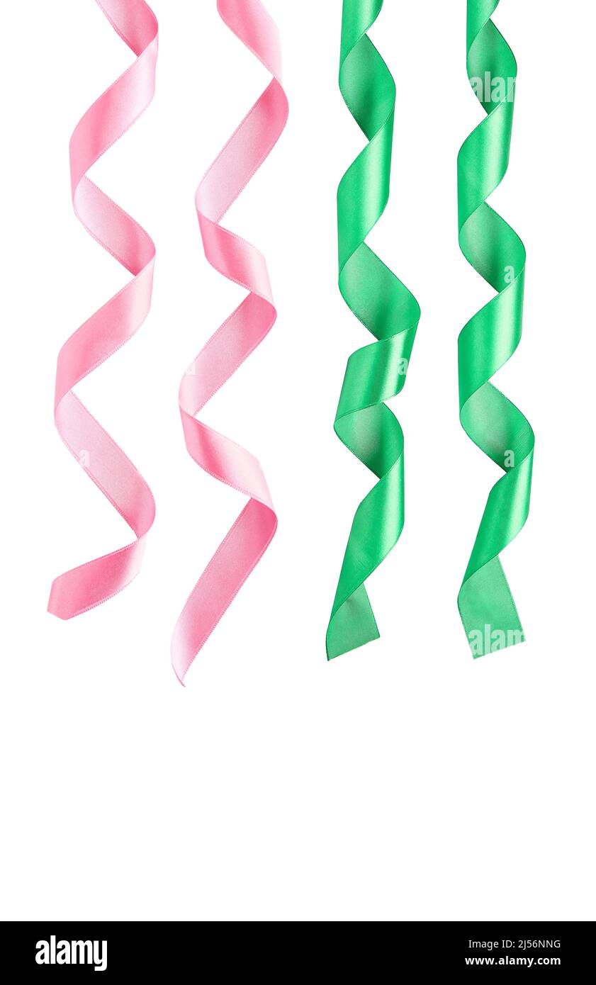 Set of beautiful green and pink ribbons isolated on white Stock Photo ...