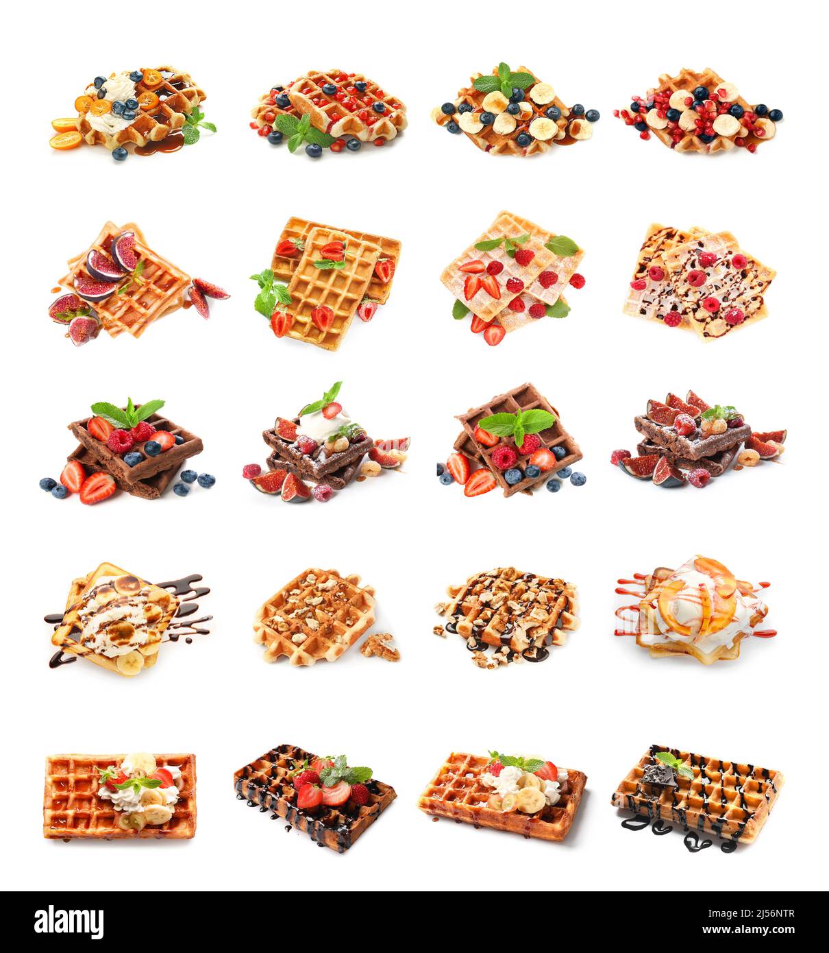 Set of tasty Belgian waffles on white background Stock Photo - Alamy