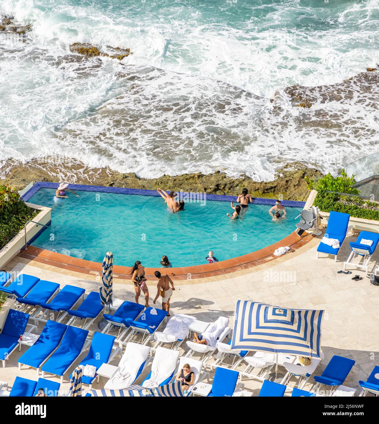 Ocean Side pool at the Condado Vanderbilt Hotel in Puerto Rico Stock Photo