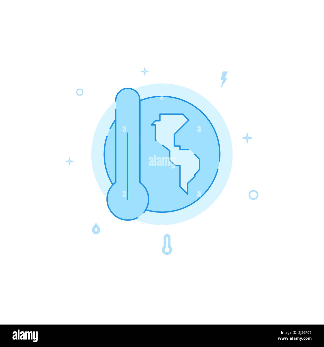 Global warming weather forecast vector icon. Flat illustration. Filled line style. Blue monochrome design. Editable stroke. Adjust line weight. Stock Vector