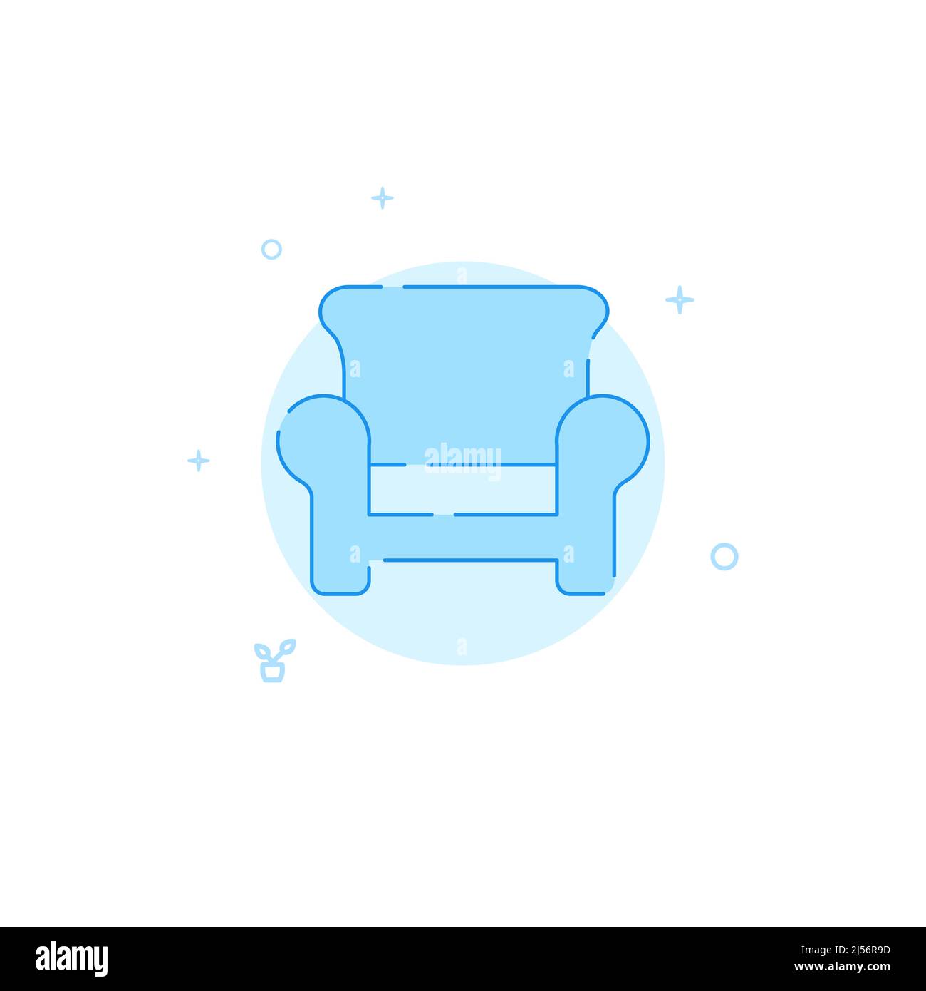 Easy chair vector icon. Flat illustration. Filled line style. Blue monochrome design. Editable stroke. Adjust line weight. Stock Vector