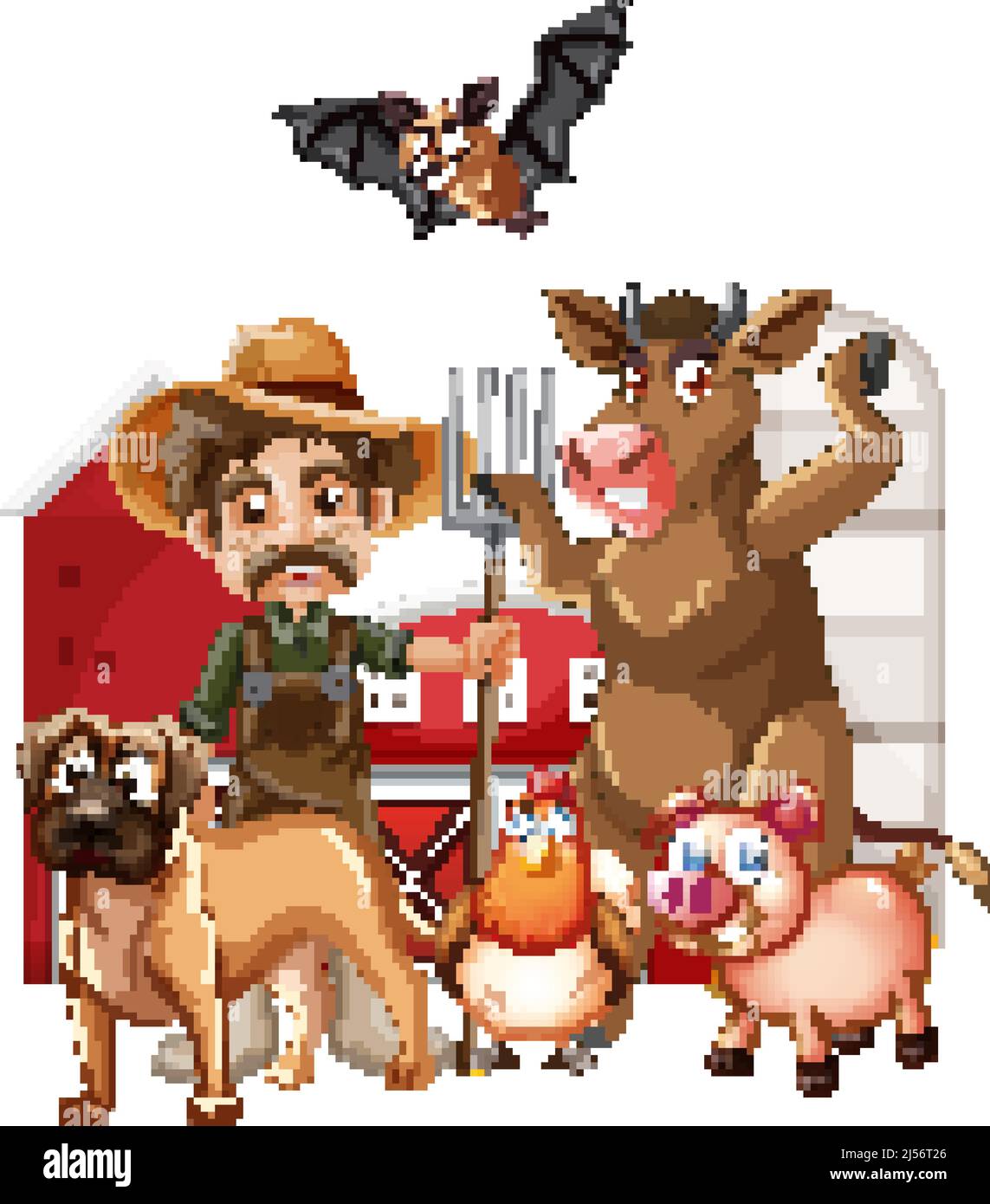 Farming theme with farmer and animals illustration Stock Vector Image ...