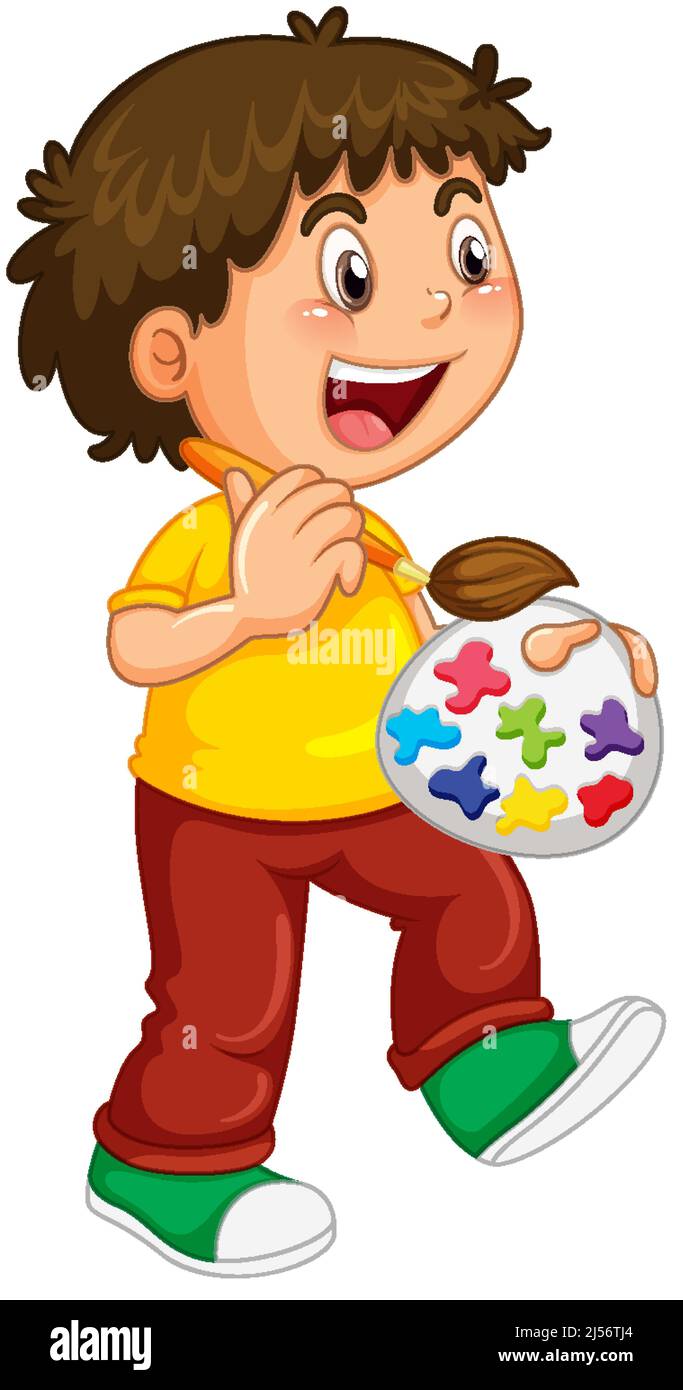 Little boy with paintbrush illustration Stock Vector Image & Art - Alamy