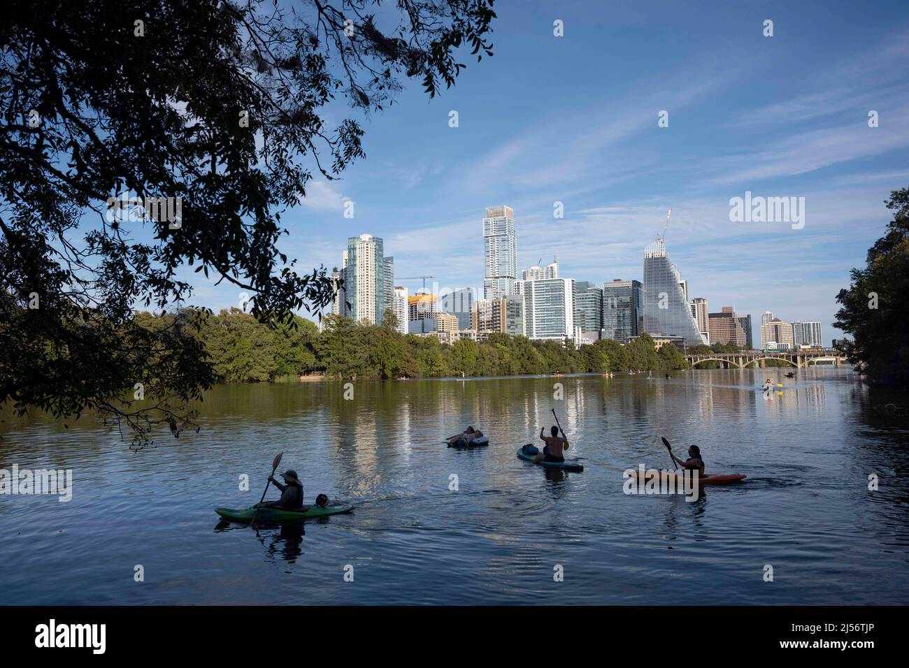 Austin, Texas, USA. 17th Oct, 2021. View from Lou Neff Point looking northeast at the Austin skyline with the new distinctive Google building (looks like a sail) dominating the skyline. (Credit Image: © Bob Daemmrich/ZUMA Press Wire Service) Stock Photo