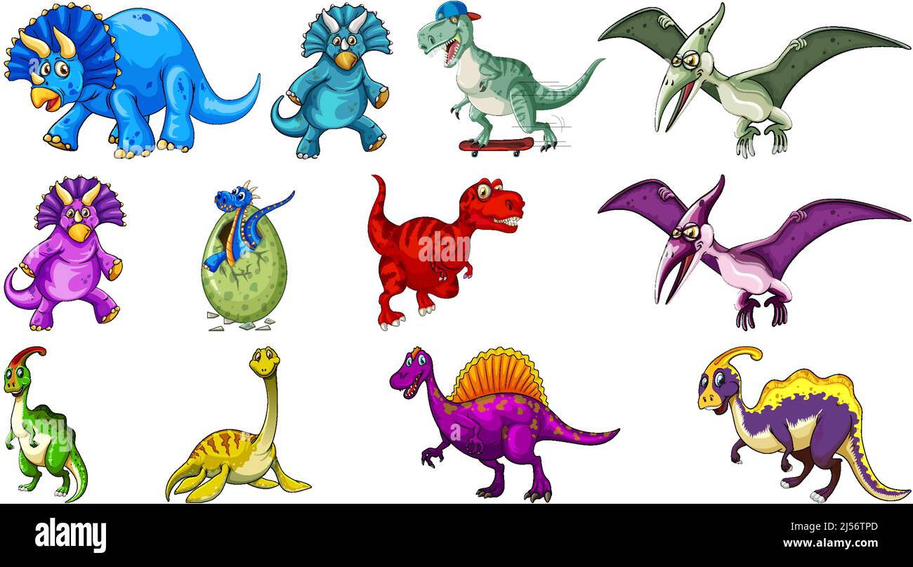 Many dinosaurs on white background illustration Stock Vector