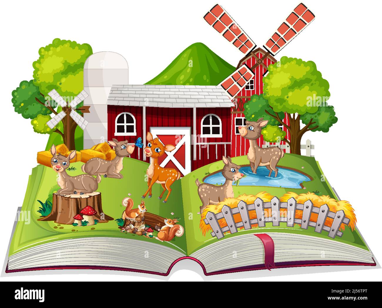 Farm scene with many deers and squirrels illustration Stock Vector ...