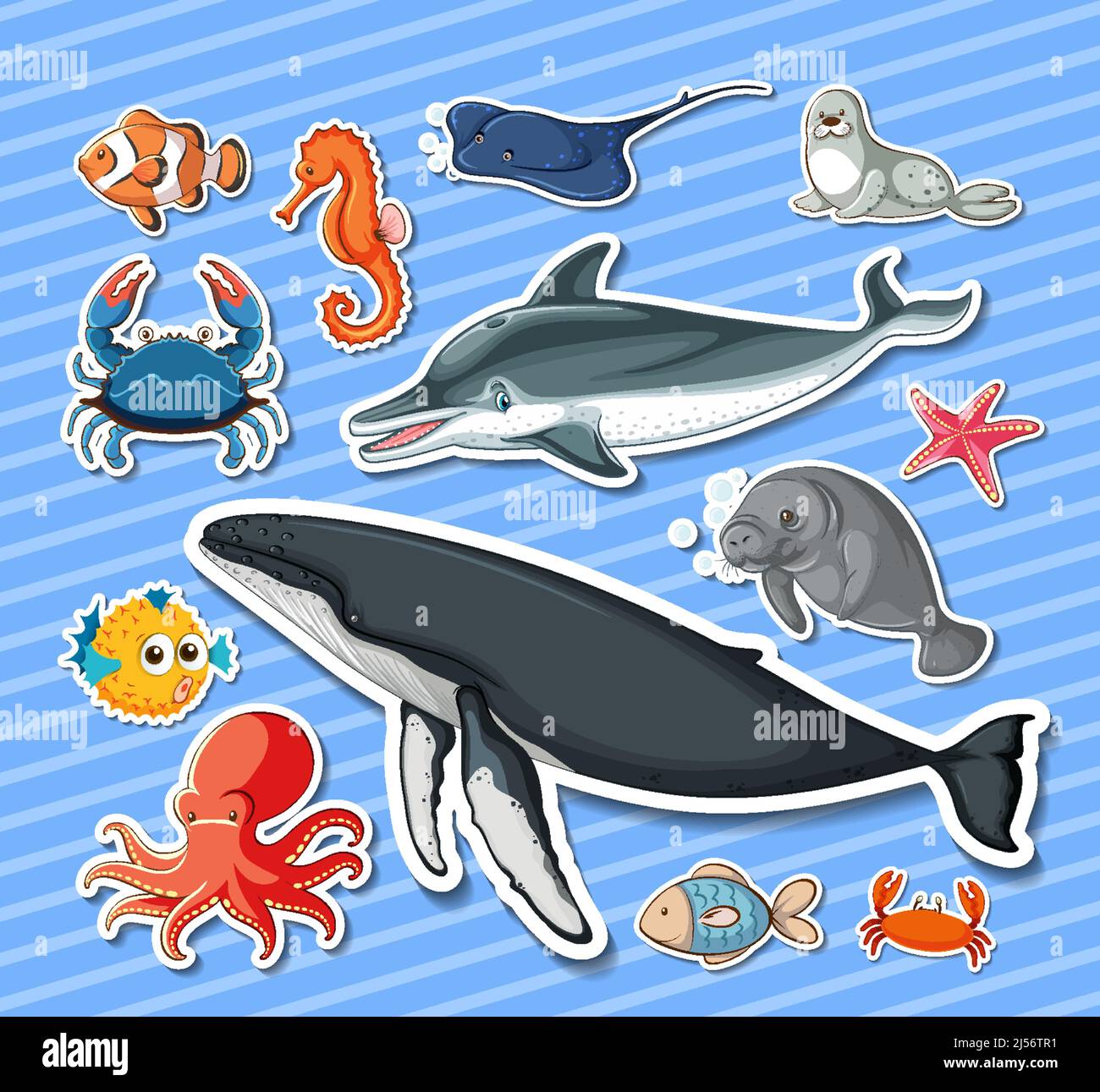 Sticker pack of different sea animals illustration Stock Vector Image ...