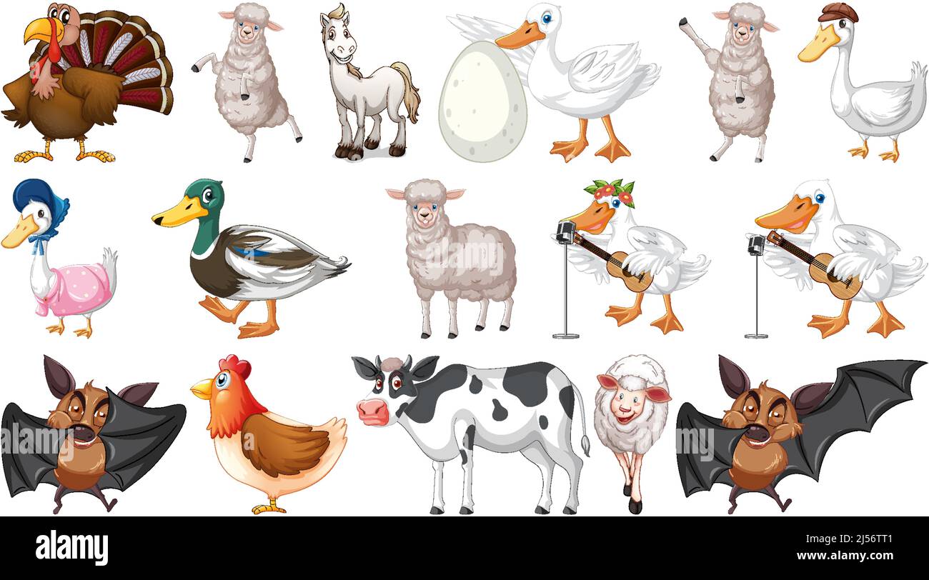 Many farm animals on white background illustration Stock Vector Image ...