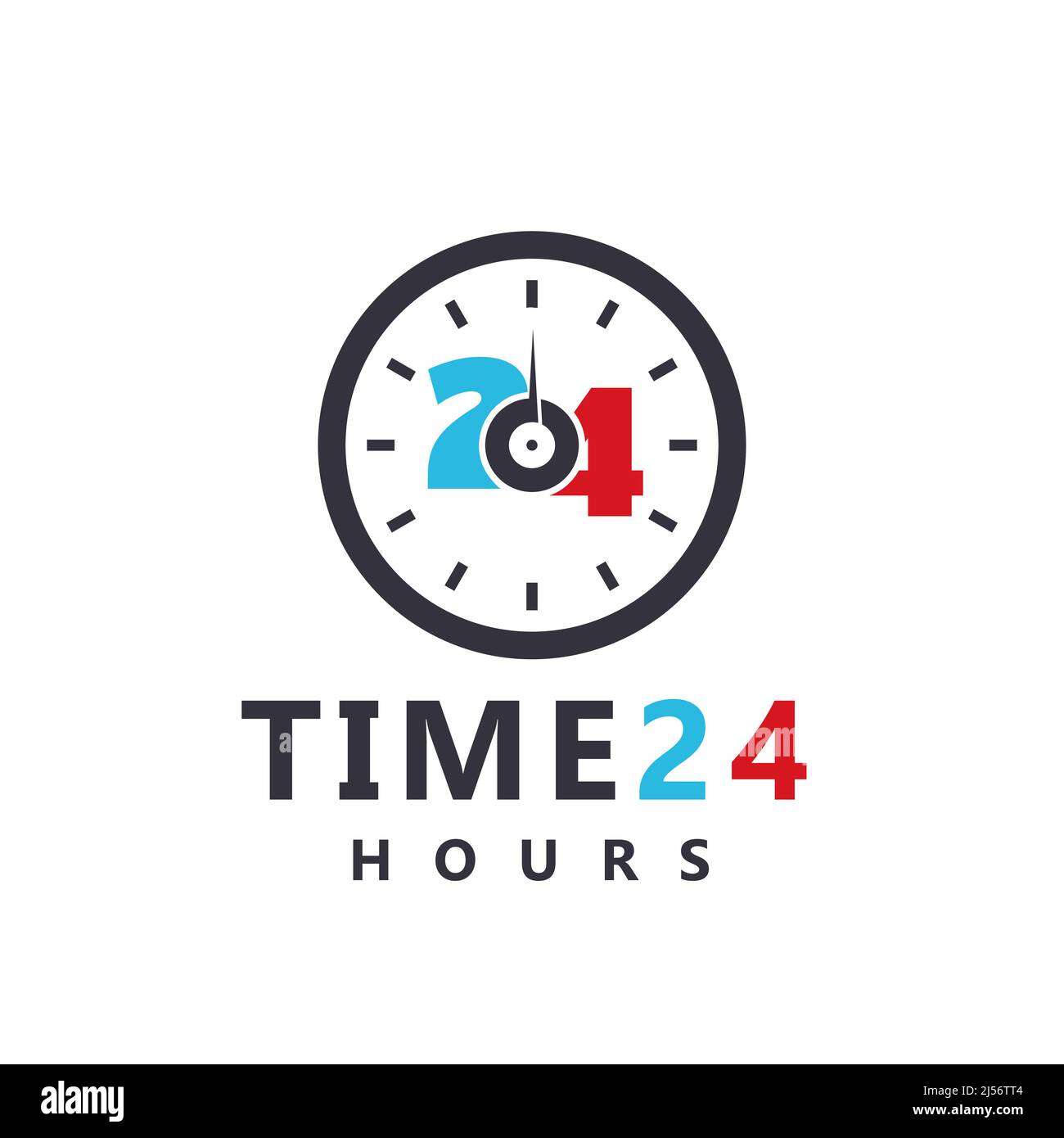24-hour service clock icon with hour scale logo. Vector illustration. Stock Vector