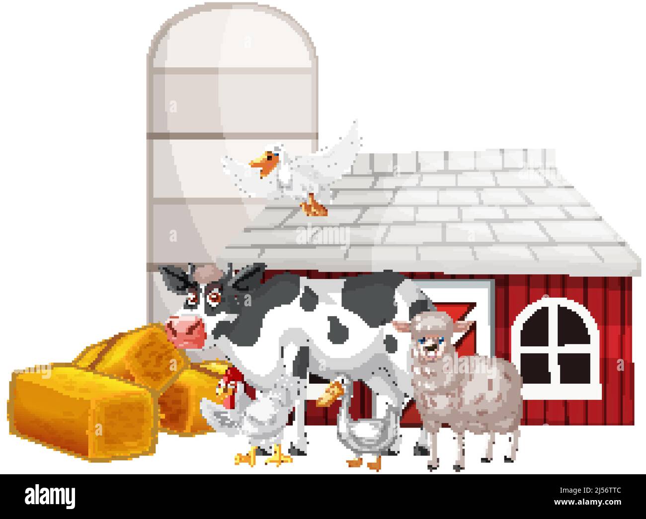 Farming theme with many animals illustration Stock Vector