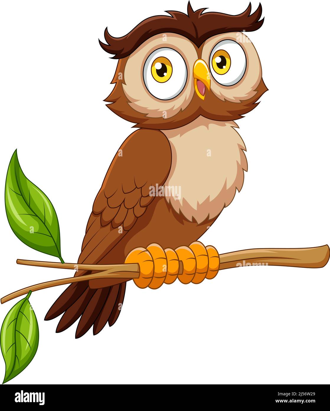 Cartoon funny owl on tree branch Stock Vector
