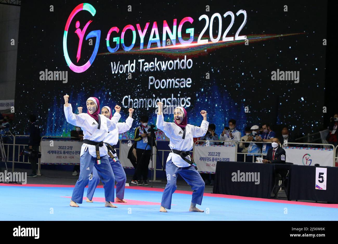 21st Apr, 2022. Taekwondo poomsae championships Iranian players perform