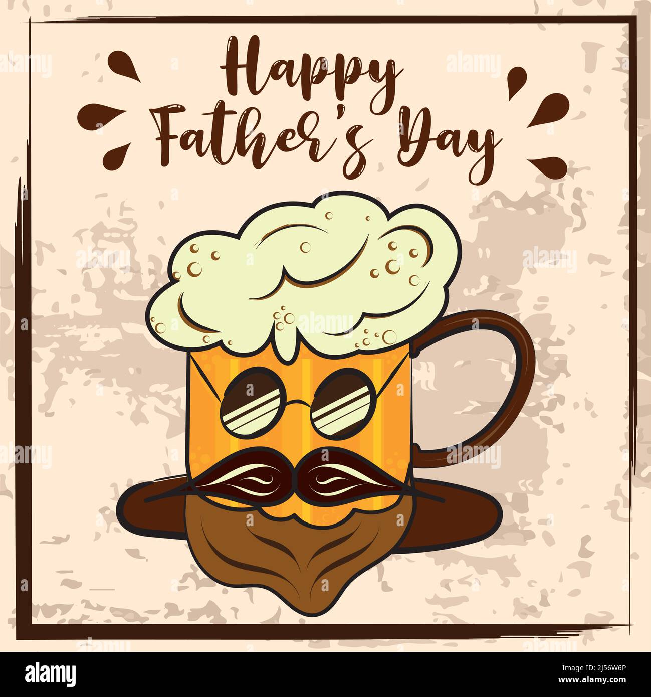 Isolated cute beer glass cartoon Happy father day retro template Vector Stock Vector