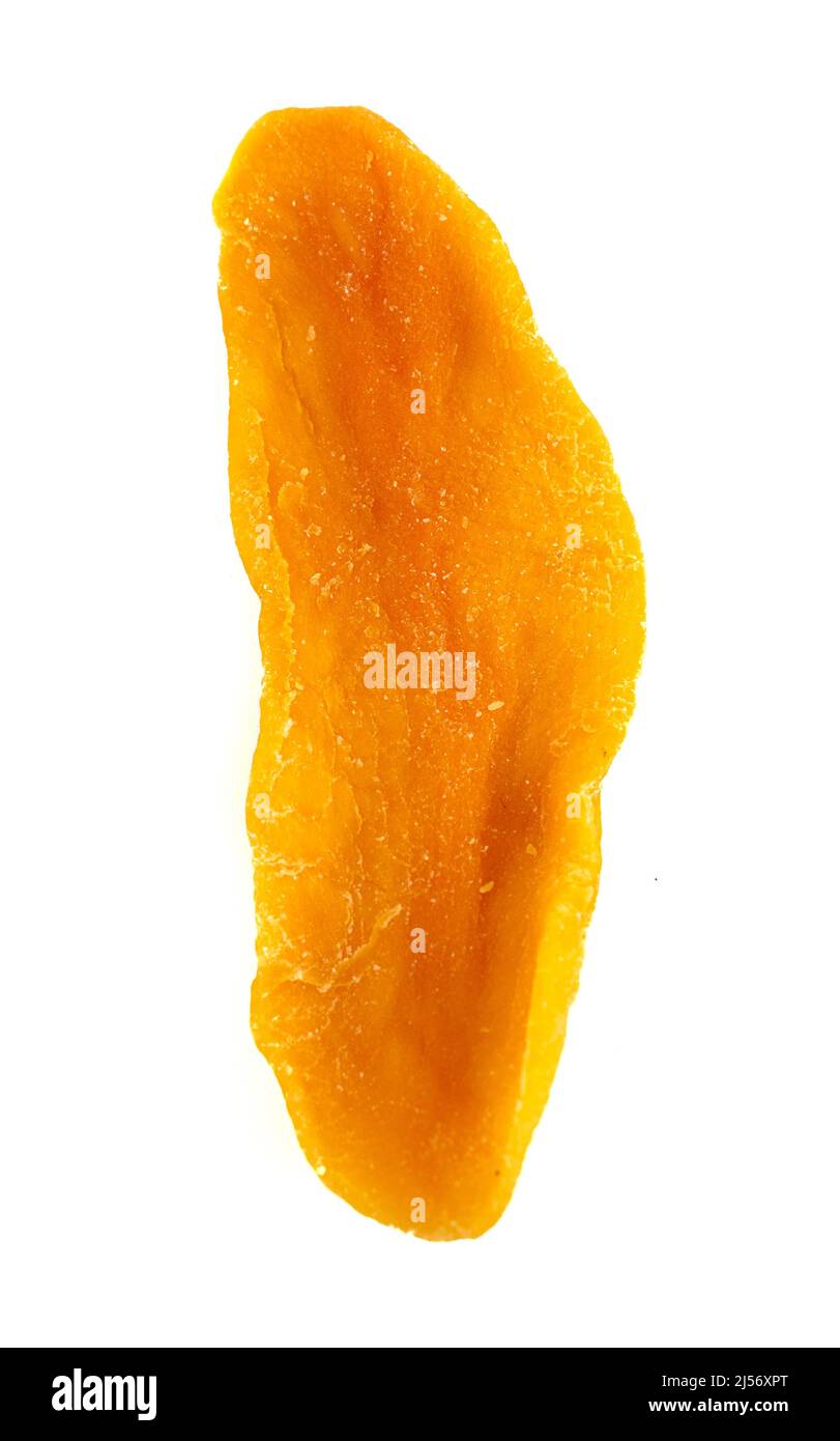 Dehydrated Mango Strips on a White Background Stock Photo