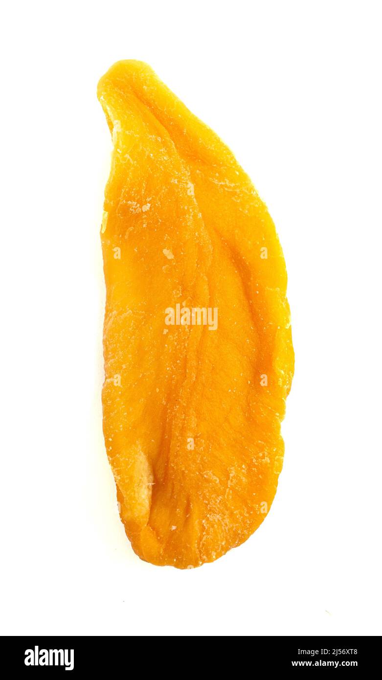 Dehydrated Mango Strips on a White Background Stock Photo