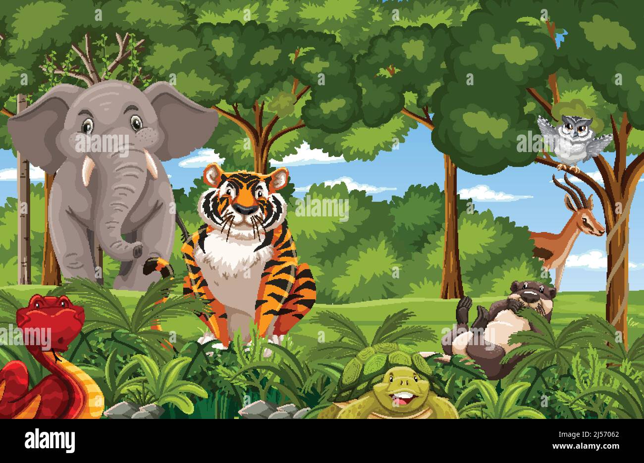 Wild animals in the forest scene illustration Stock Vector Image & Art ...