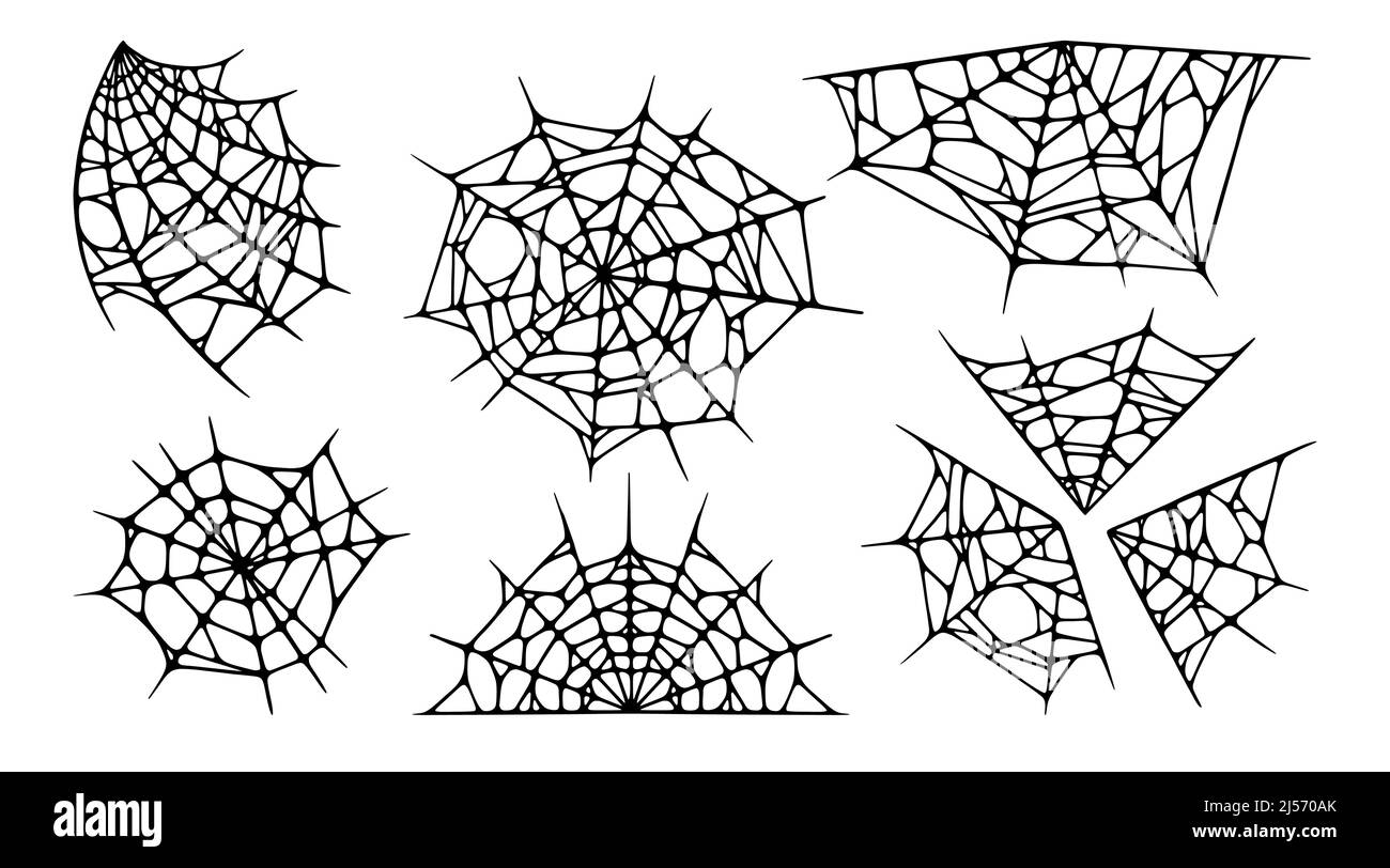 Spider Web Set Isolated On White Background Spooky Halloween Cobwebs Handrawn Vector