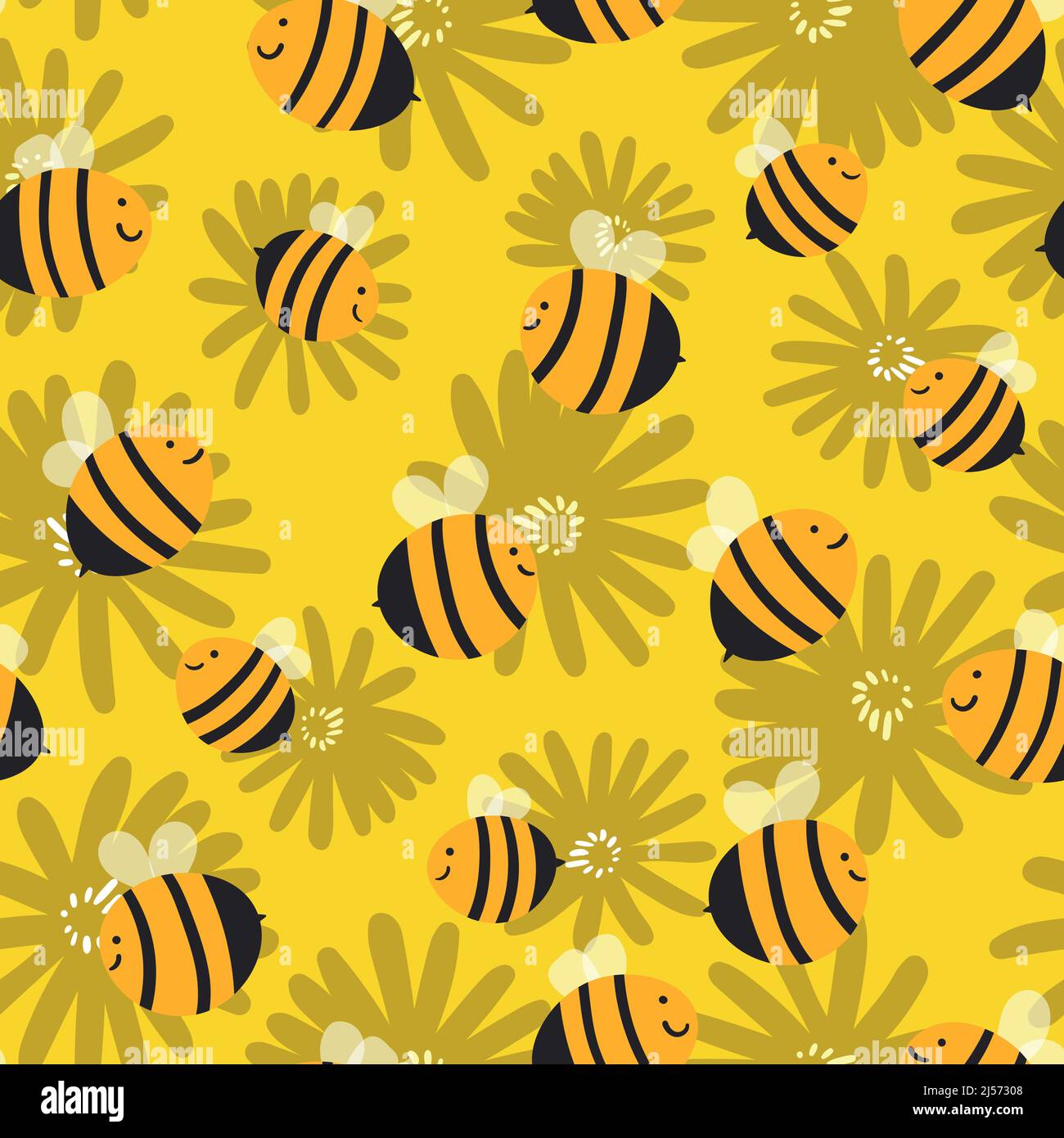 Seamless pattern with bees on floral background. Small wasp. Vector ...