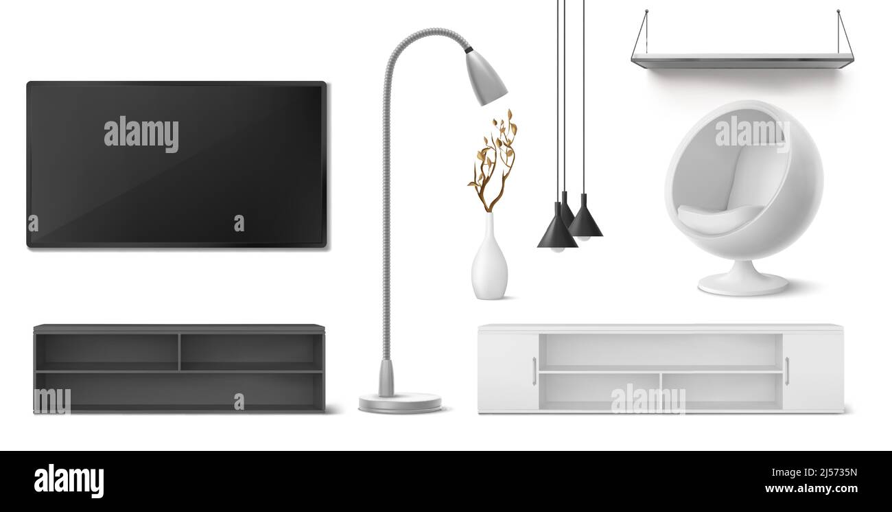 Set of home furniture, appliances, decor and electric devices. Isolated