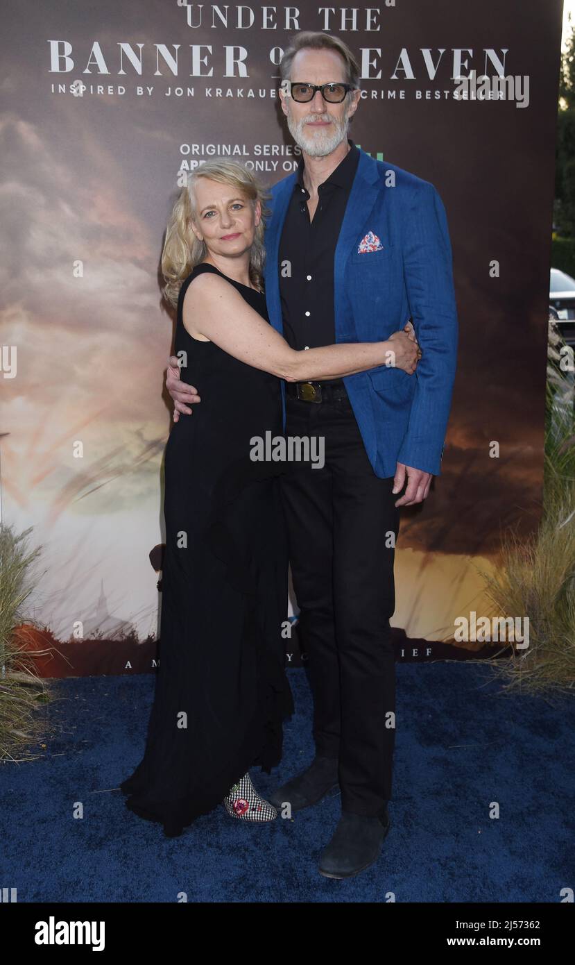 Los Angeles, CA. April 20, 2022, Megan Leitch and Christopher Heyerdahl at the ÔUnder The Banner Of HeavenÕ Premiere held at the Hollywood Athletic Club on April 20, 2022 in Los Angeles, CA. © Janet Gough / AFF-USA.COM Stock Photo