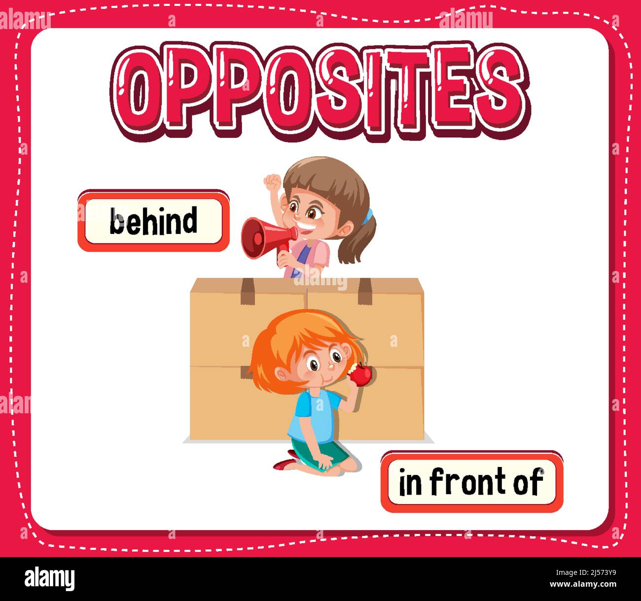 Opposite words for behind and in front of illustration Stock Vector