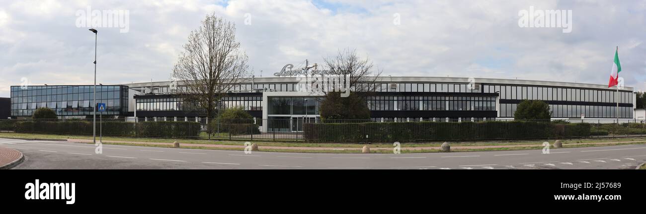 Panoramic view of the exterior of Automobili Lamborghini S.p.A. Italian factory famous all over the world for producing luxury cars. Stock Photo
