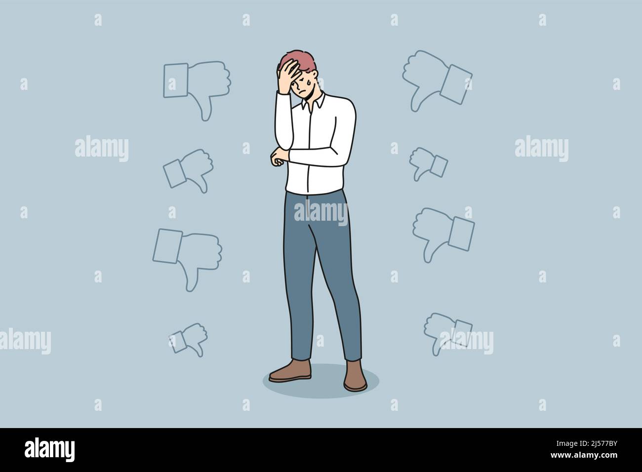 Unhappy businessman stressed with negative feedback or bad career news ...