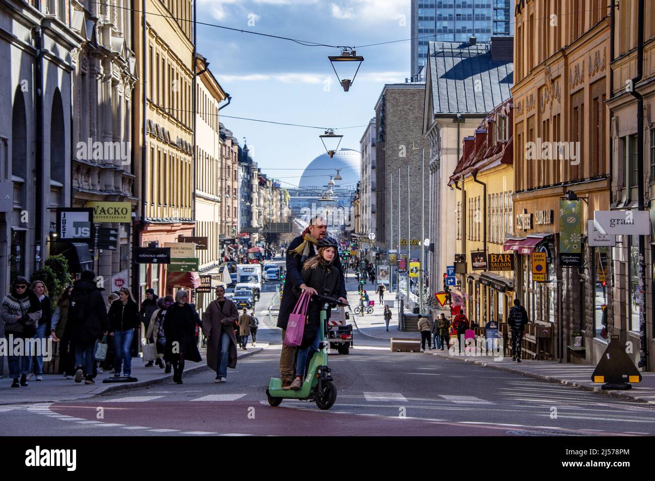 Street life, Gotgatan (Götgatan) and Avicii arena in the background, Sodermalm in Stockholm, SwedenPhoto: Lotte Fernvall / Aftonbladet / TT Stock Photo