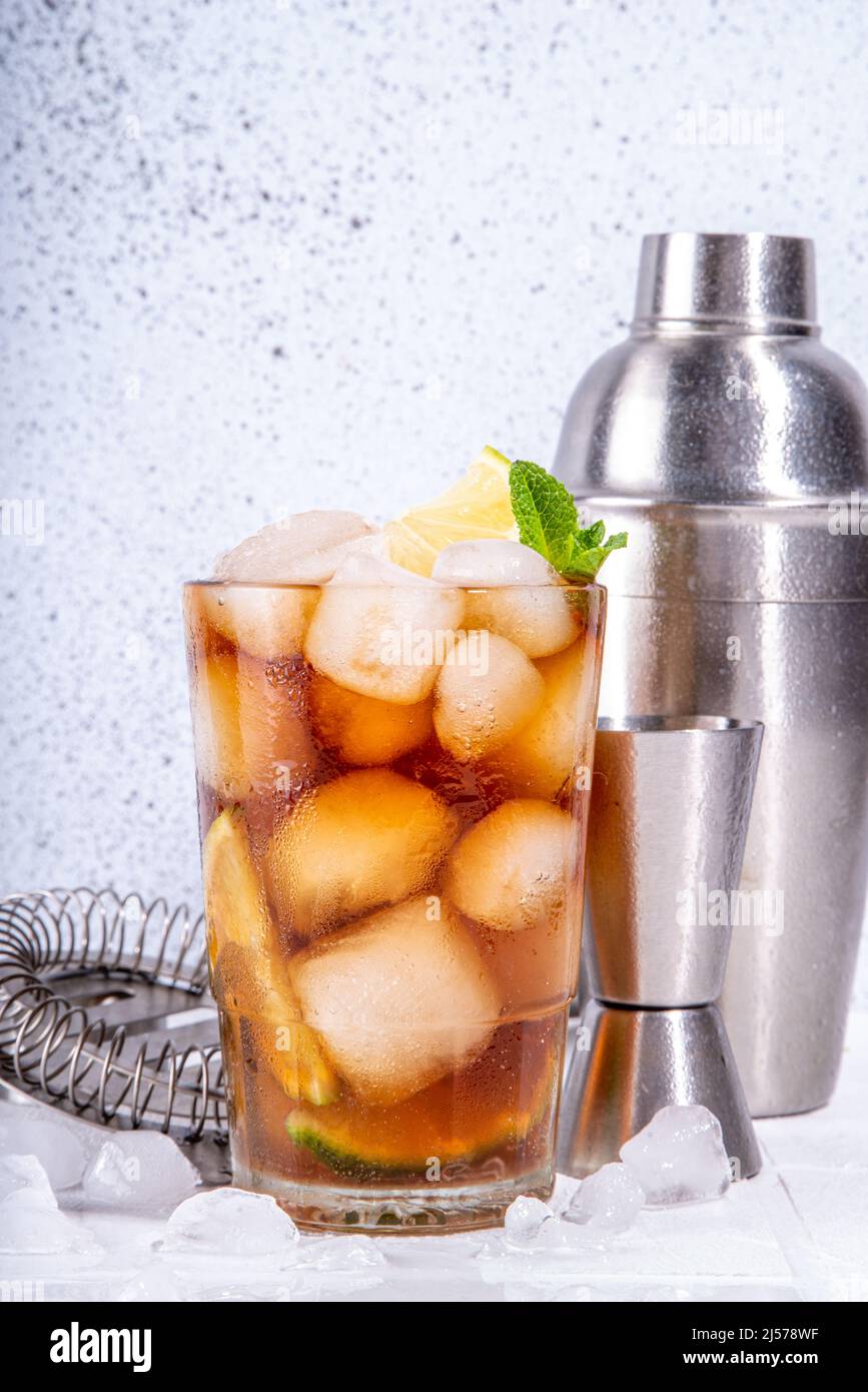 Rum, Lime and Cola Cuba Libre Cocktail. Summer cold Coca Coke drink