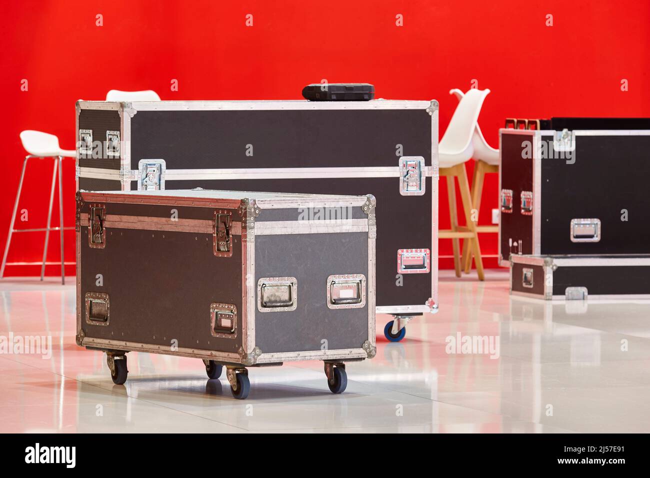 Rugged transportation cases for audio video lighting equipment. Studio set Stock Photo Alamy