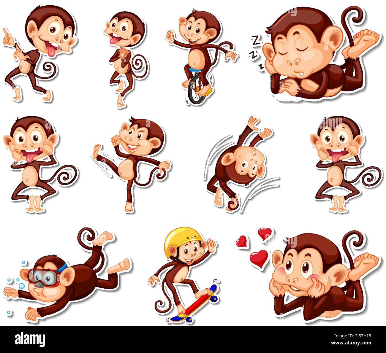 Sticker set of funny monkey cartoon characters illustration Stock Vector  Image & Art - Alamy