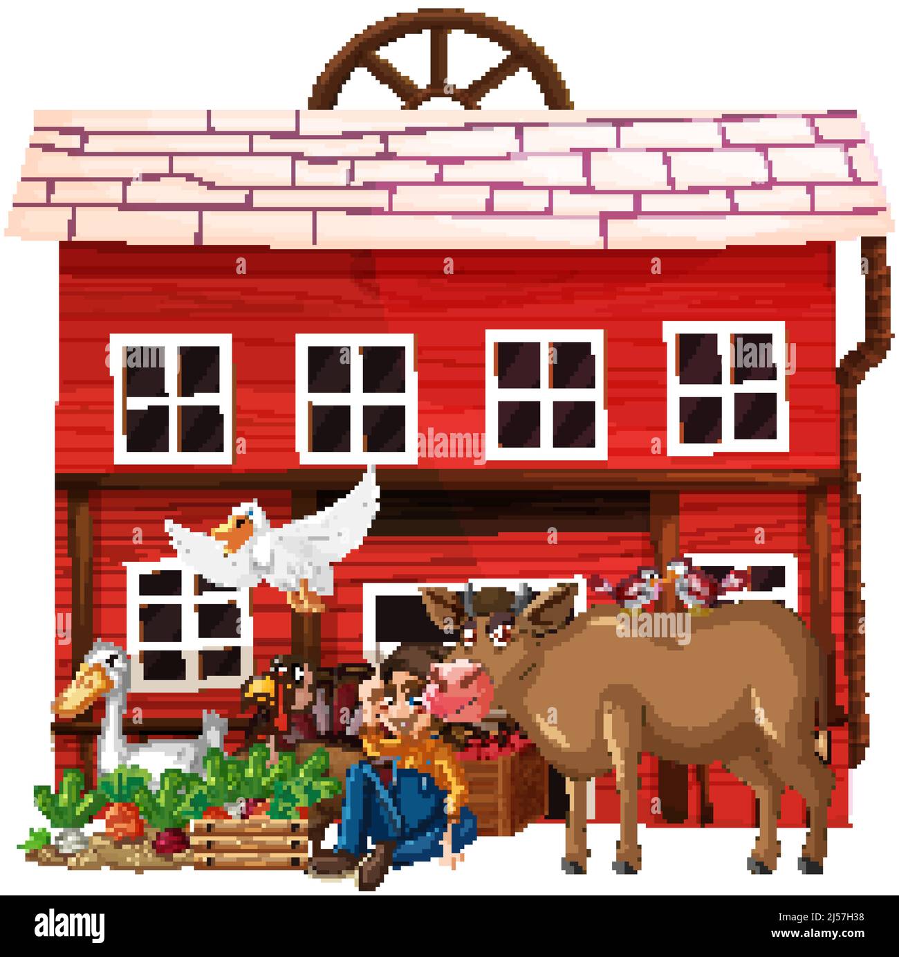 Farming theme with farmer and animals illustration Stock Vector Image ...