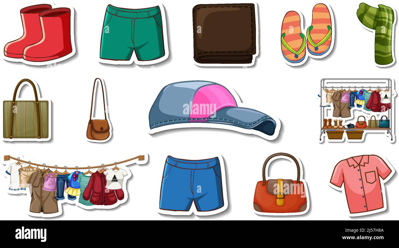 Normal Clothes Sticker Sticker set of clothes and accessories illustration Stock Vector Image ...