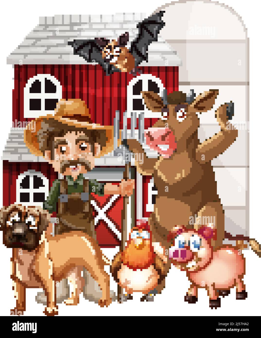 Many farm animals and farmer illustration Stock Vector Image & Art - Alamy