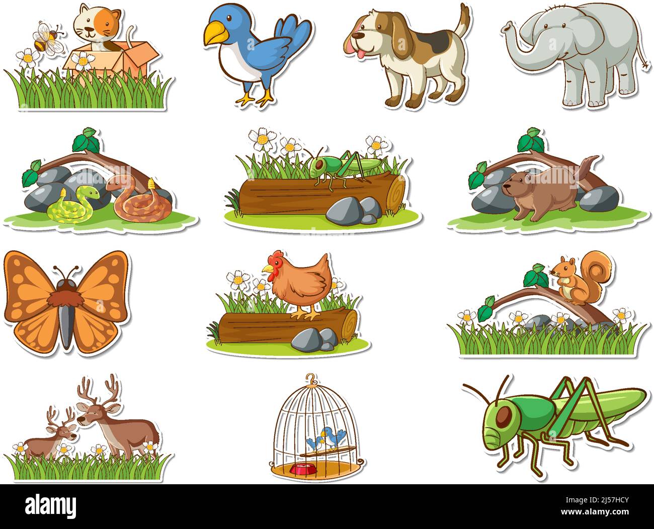 Sticker set of cartoon wild animals illustration Stock Vector Image ...