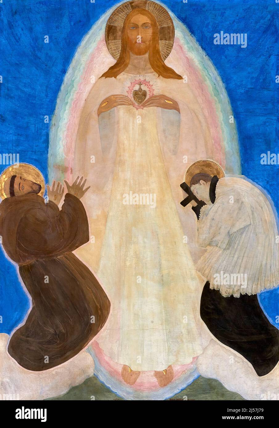 Sacro Cuore con San Francesco e San Luigi Gonzaga  - olio su tela - Guido Cadorin  - 1921 - Bergantino (Ro), Italia, chiesa parrocchiale di S.Giorgio Stock Photo