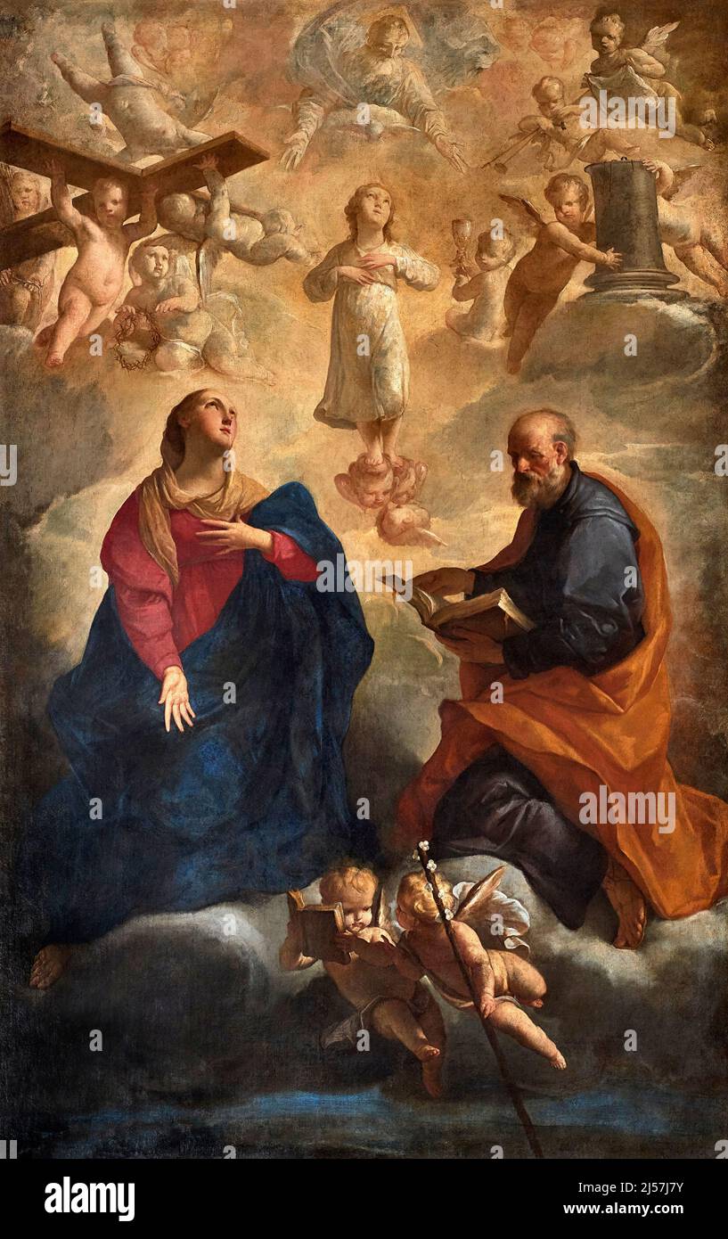 Sacra Famiglia  - olio su tela - Giuseppe Maria Crespi - ultimi anni del XVII secolo  - Bergantino (Ro), Italia, chiesa parrocchiale di S.Giorgio Stock Photo