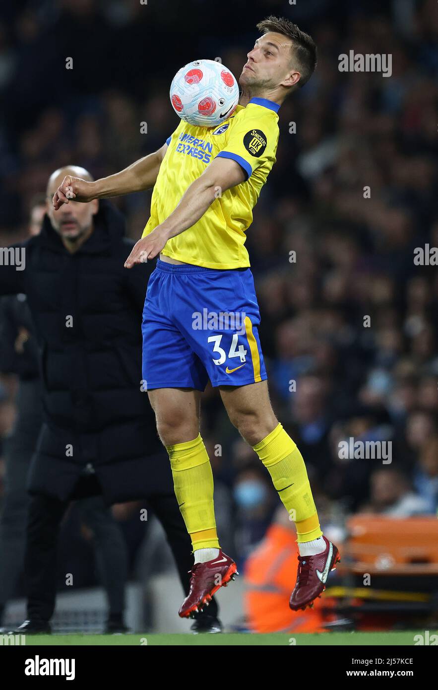 Manchester, England, 20th April 2022.  Joel Veltman of Brighton during the Premier League match at the Etihad Stadium, Manchester. Picture credit should read: Darren Staples / Sportimage Stock Photo