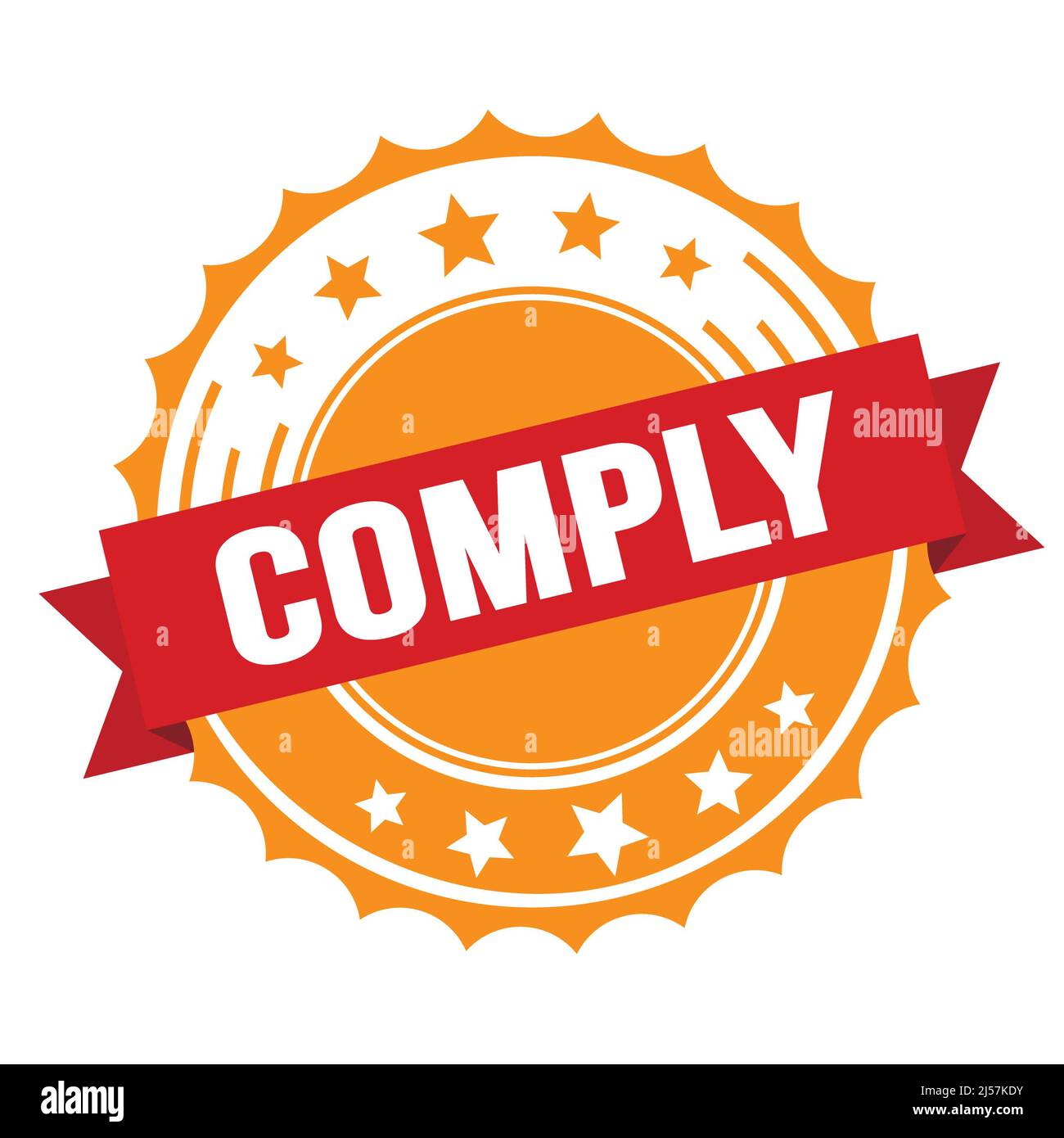 COMPLY text on red orange ribbon badge stamp Stock Photo Alamy