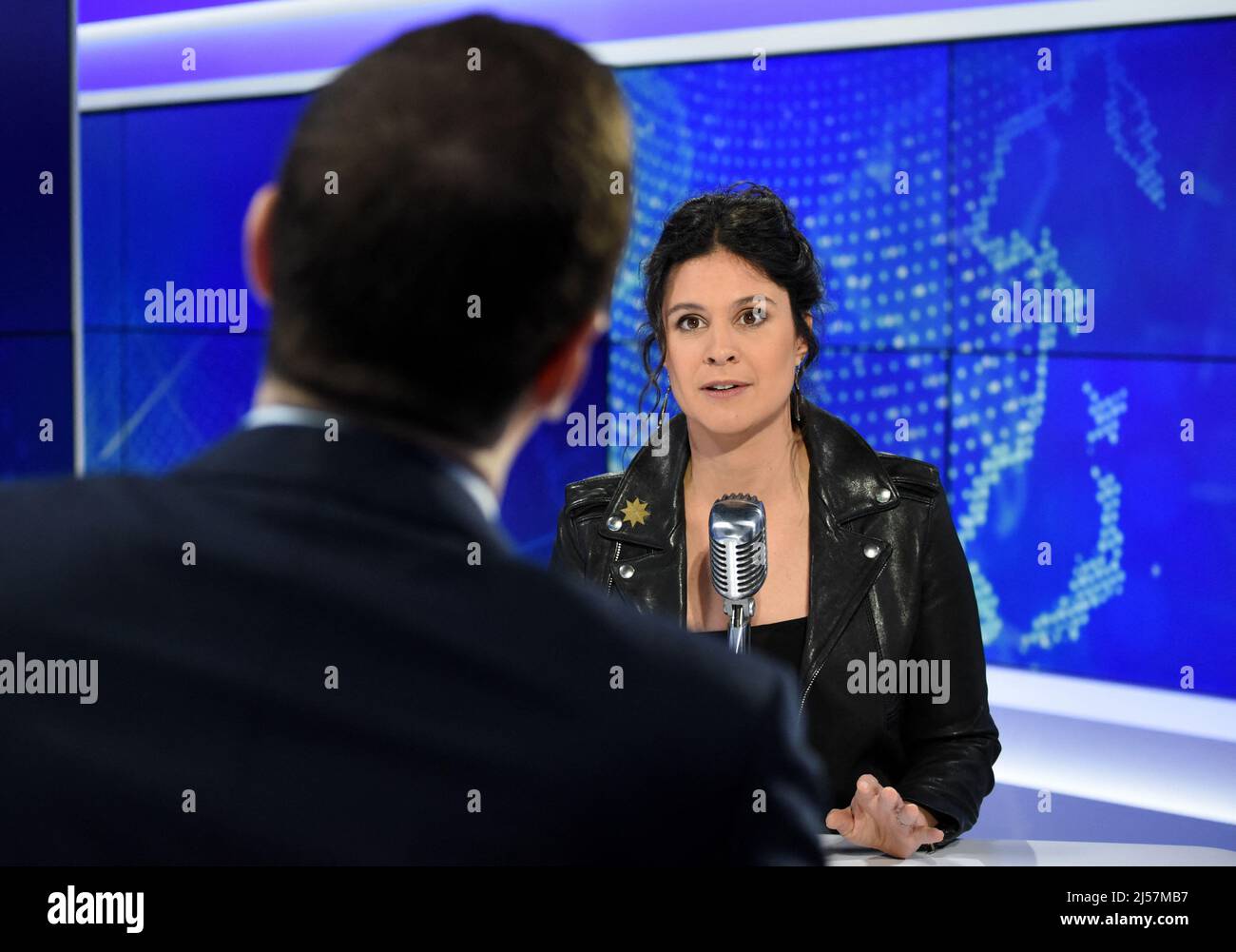 Jordan Bardella is interviewed by Apolline de Malherbe on RMC/BFMTV in