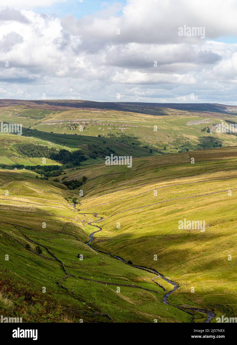 looking north from the Buttertubs towards Muker in Swaledale Stock Photo